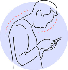 Man with bad posture looking at his cell phone