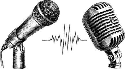 Vintage microphone and sound wave illustration for retro music designs