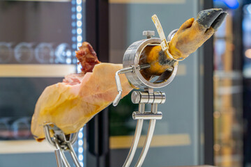 Spanish iberian ham on a restaurant