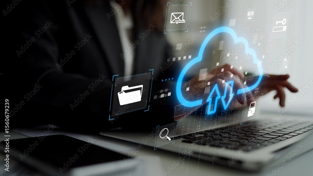 Poster cloud computing, cloud strategy, and cloud technology transforming digital infrastructure with scala