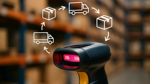 Barcode scanner scanning package for warehouse logistics and supply chain management process automation