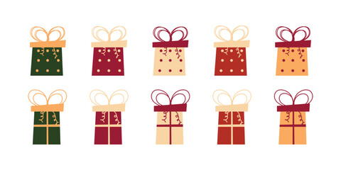 Collection of Colorful Gift Boxes with Ribbons and Polka Dots - Festive Holiday Present Designs