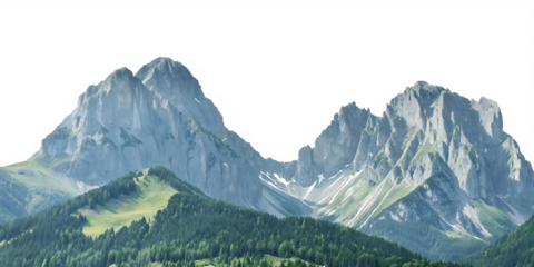 picturesque landscape with majestic mountain peaks isolated on white background PNG ,AI GENERATED