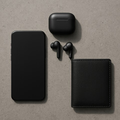 modern tech gadgets on concrete table