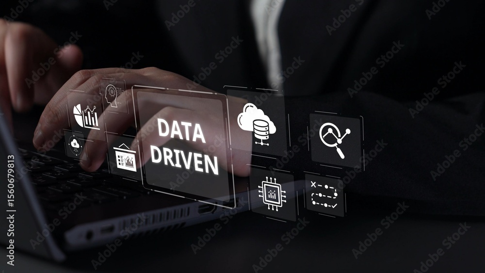 Poster data-driven decision-making empowers business through analytics, datum collection, and ai systems. d