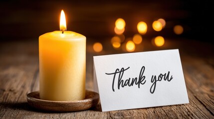 Thank You Candle with Handwritten Note Glowing in Ambient Light