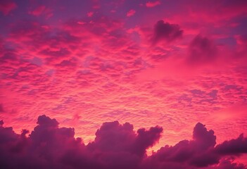 Fiery pink and violet sunset sky, dramatic clouds, textured background,  art,  nature