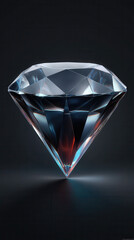 An exquisitely cut diamond gemstone with brilliant facets shines against a dark backdrop, reflecting light in a stunning display of clarity and precision.