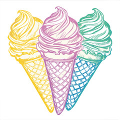 Colorful Hand-Drawn Ice Cream Cones for Food Blogs, Dessert Menus, Summer Events, and Fun Social Media Posts  