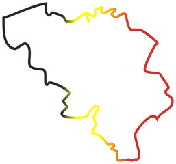 This image shows the silhouette of Belgium filled with a vertical gradient of the national flag's colors—black, yellow, and red.

