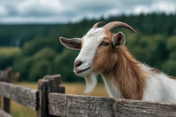 Goat on a countryside farm, fauna and landscape, agriculture
