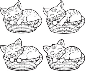 Funny cartoon cat set in various cute poses and expressions