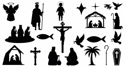 Collection of Christian Religious Symbols in Silhouette Style