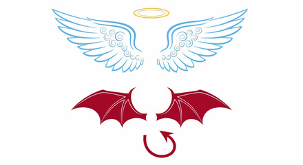 Vector Illustration of Angel Wings, Devil Wings, and Halo