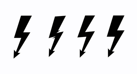 Four Black Lightning Bolt Icons:  High Voltage Danger Symbols
