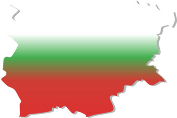 The image shows the outline map of Bulgaria filled with a vertical gradient of the national flag colors — white on top, green in the middle, and red at the bottom.