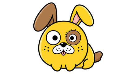 Cartoon Yellow Dog with Brown Patched Eye and Ears, Smiling