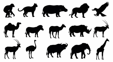 Collection of Black Silhouette African Animals