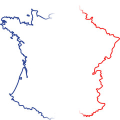 This image shows the map silhouette of France filled with the French flag’s vertical blue, white, and red tricolor.