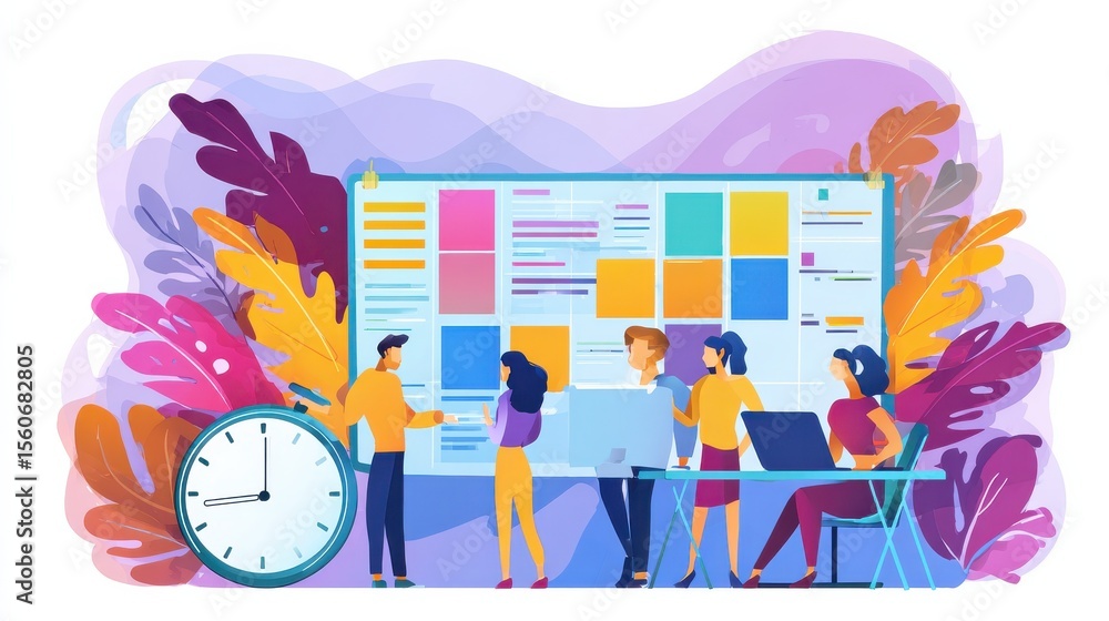 Poster workflow organization. office work and time management. kanban board, teamwork communication process