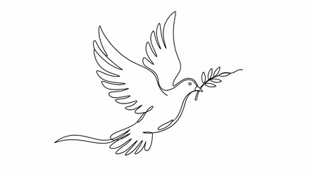 Single-Line Drawing of a Dove in Flight with Olive Branch