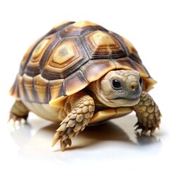 Obraz premium Adorable Sulcata Tortoise Posing on a White Background in a Studio Setting