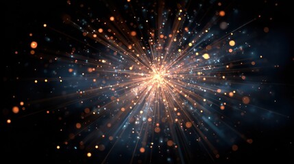 Naklejka premium Bright festive fireworks Light rays on a dark sky background Abstract rays of light illustration , no logos, no brands