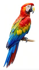 Fototapeta premium Magnificent Scarlet Macaw Perched Peacefully on a Branch Against White Background