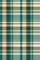 Elegant teal, beige, and brown plaid pattern. Perfect for textile design, website backgrounds, or fashion projects. This seamless texture evokes a feeling of sophistication and timeless style.
