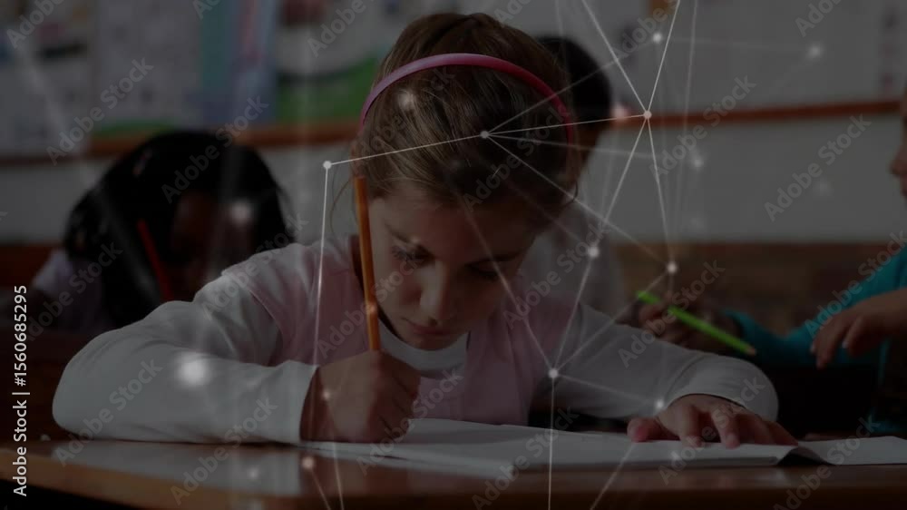Poster primary classroom student writing workbook when network overlay appearing balancing pencil thinking