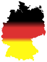 This image shows the map silhouette of Germany filled with a gradient of the German national flag colors: black, red, and yellow.

