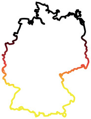 This image shows the map silhouette of Germany filled with a gradient of the German national flag colors: black, red, and yellow.


