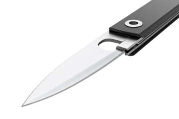 Sleek modern folding knife poised for action embodying preparedness craftsmanship and everyday on transparent background