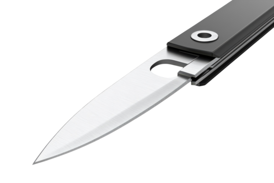 Sleek modern folding knife poised for action embodying preparedness craftsmanship and everyday on transparent background
