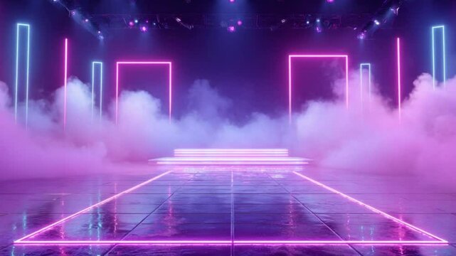 Neon Stage with Fog