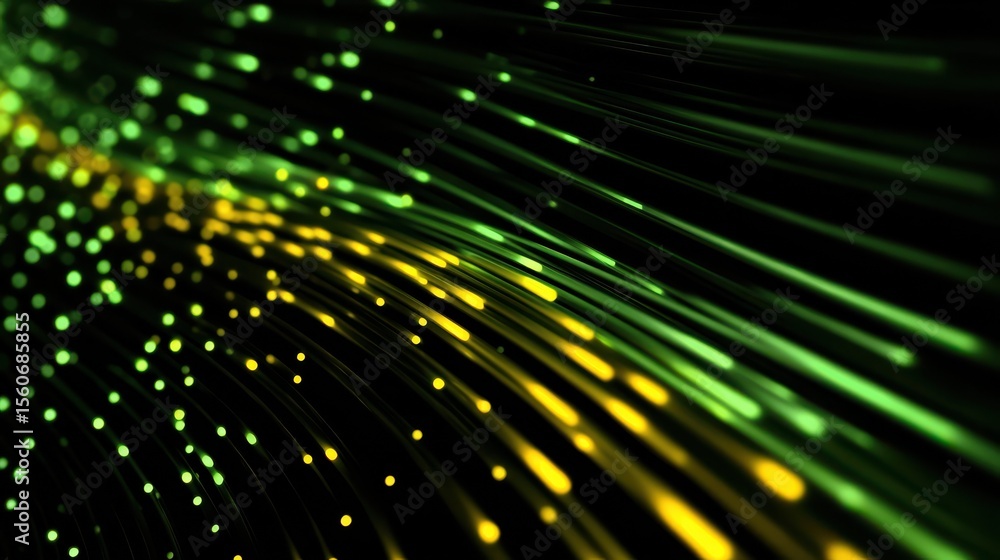 Poster green and yellow abstract technology background with animation slow motion of little light dot strip