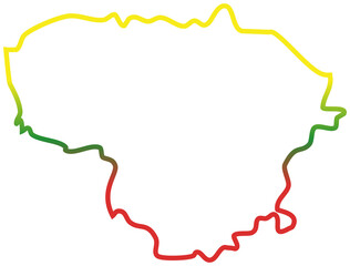 This image shows the map silhouette of Lithuania filled with the national flag's horizontal tricolor of yellow, green, and red.