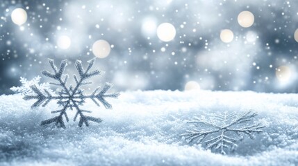 Snowy winter scene with snowflakes