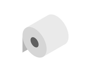 Simple isometric illustration of a roll of toilet paper.  Perfect for website icons, app design, or educational materials related to hygiene, cleanliness, or household essentials.