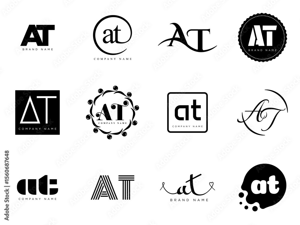 Fototapete AT logo company template. Letter a and t logotype. Set different classic serif lettering and modern bold text with design elements. Initial font typography.