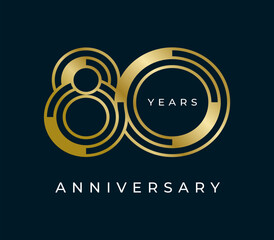 Obraz premium 80 Years Anniversary design vector illustration. Unique 80 years logo design template. In gold color