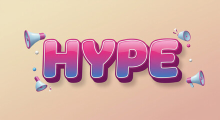 Hype 3D Text Effect Design with Gradient and Megaphones