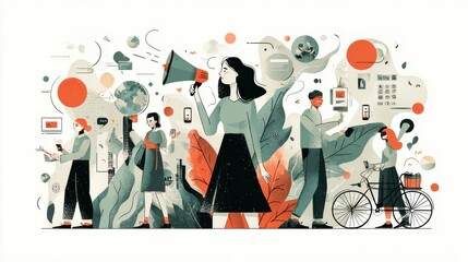 Media influence abstract concept vector illustration set. Post-truth, eco-shaming, virtual influencer, fake news, propaganda, internet abuse, ecological activist, social media abstract metaphor. illu