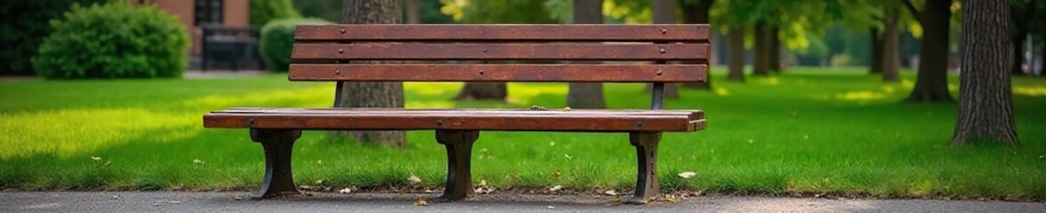 Fototapeta premium Sturdy Metal Bench Ideal for Parks, Gardens & Industrial Spaces. Weather-resistant construction ensures lasting outdoor seating in public areas, offering a robust and reliable rest spot.