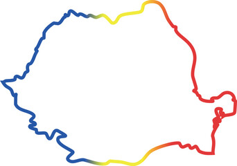 This image shows the map of Romania filled with a vertical gradient of the national flag colors—blue, yellow, and red.
