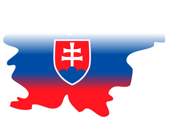 A stylized map of Slovakia filled with a gradient of the national flag's colors—white, blue, and red—and featuring the Slovak coat of arms in the center.