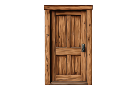 Rustic wooden door beckons whispering tales of hidden rooms and untold adventures in a bygone on transparent background - Powered by Adobe