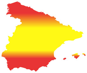 A silhouette map of Spain filled with a gradient in red and yellow, representing the colors of the Spanish national flag.