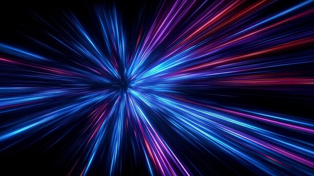 Bright blue and red light with purple streaks. The light is moving and he is coming from a spaceship