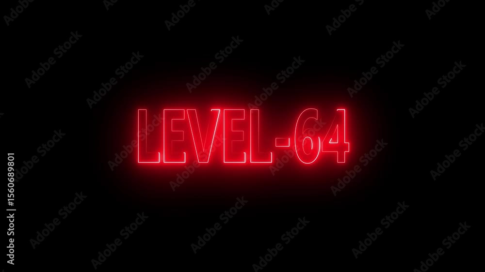Poster glowing level-64 text with glitch effects animation. game concept next level icon isolated . black b